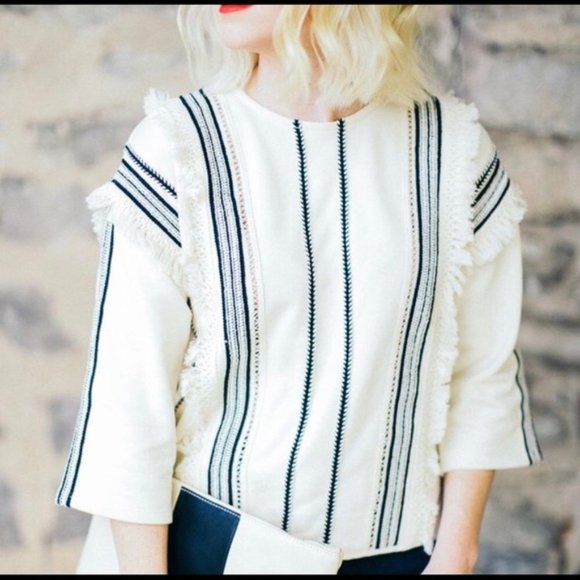 Anthropologie Eri + Ali fringe stripe sweater top, Size Medium - Picture 5 of 5